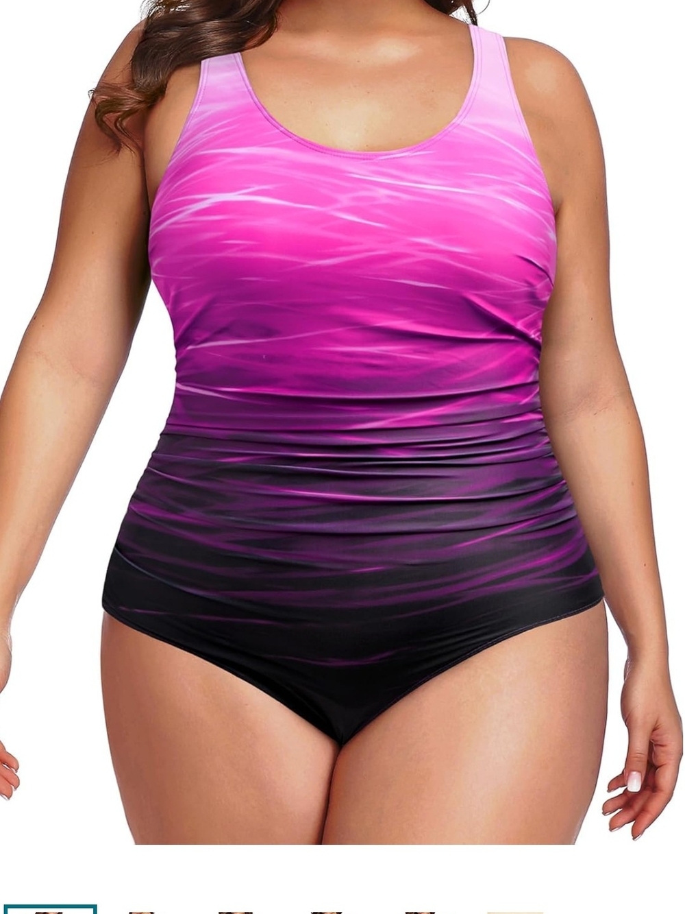 Plus Size Pink Ombre Tank One-Piece Swimsuit with Ruched Sides